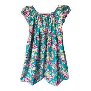 Girls Summer Floral Teal Dress with Pink and Yellow Accents and Belt Size 5T